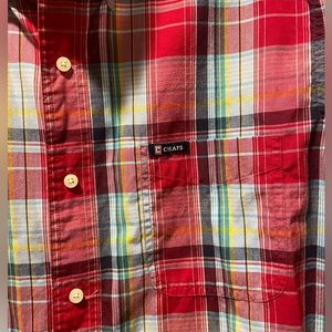 Chaps Short Sleeve Button Down Shirt, Men’s Large. Red Plaid +